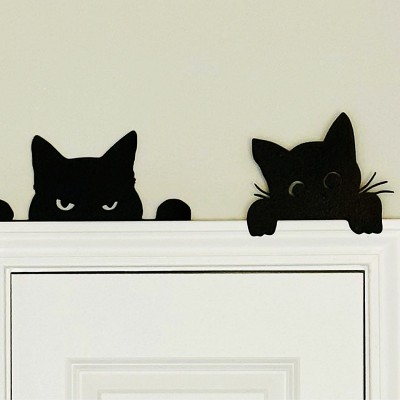 Pancarte D'angle de porte fantôme de chat noir d'Halloween