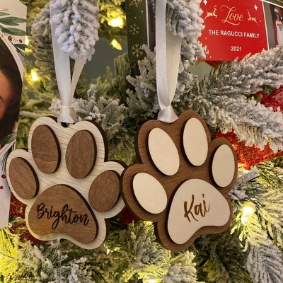Décoration de Noël Rosefeels personnalisée en bois avec motif de patte d'animal de compagnie avec nom gravé