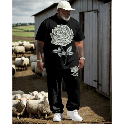 T-shirt à manches courtes imprimé rose d'argent à la mode pour hommes, grande taille