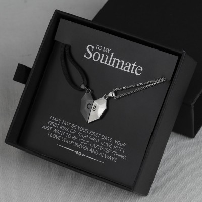 Collier prénom en forme de coeur Interattraction magnétique personnalisé 2 pièces Saint Valentin à mon âme sœur