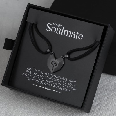 Collier prénom en forme de coeur Interattraction magnétique personnalisé 2 pièces Saint Valentin à mon âme sœur