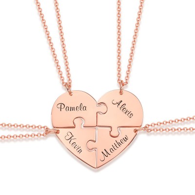 Placage à l'or rose 18 carats personnalisé en forme de coeur 1-7 pièces collier de nom pour la famille