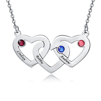 Nom de pendentif coeur et collier de pierre de naissance avec 1-3 pierres de naissance