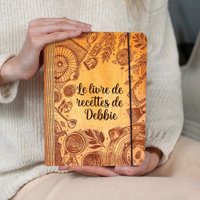 Livre de recettes en bois familial personnalisé pour des idées de cadeaux pour le jour de Noël