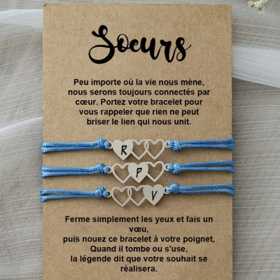 Bracelets d'Amitié Personnalisés Meilleur Ami Sœur Avec Initiale Pour 3