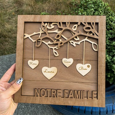 Arbre généalogique Panneau en bois Nom personnalisé Gravé Décoration murale Maison Cadeau de Noël