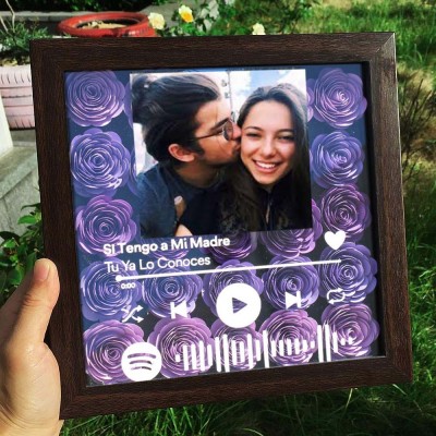 Boîte à ombres à fleurs Spotify personnalisée avec photo de couple pour anniversaire de mariage Saint-Valentin