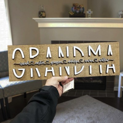 Plaque de bois de maman personnalisée grand-mère avec gravure de nom pour anniversaire, fête des mères, Noël