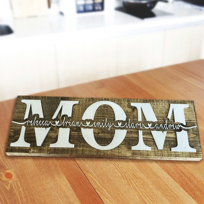 Plaque de panneau en bois de maman personnalisée avec gravure de nom pour anniversaire, fête des mères, Noël