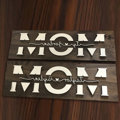 Plaque de panneau en bois personnalisée de maman avec gravure de nom pour anniversaire, fête des mères, Noël