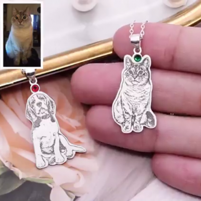 Collier photo personnalisé chats chien avec pierre de naissance