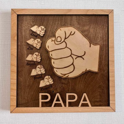 Coup de poing personnalisé pour papa et enfants, avec cadre de nom, signe pour la fête des pères