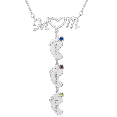 Personnalisé maman 1-10 pendentifs pendentifs BabyFeet prénom collier Avec pierre de naissance