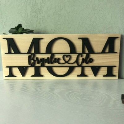 Panneau en bois de maman personnalisé avec gravures de noms d'enfants pour la fête des mères anniversaire
