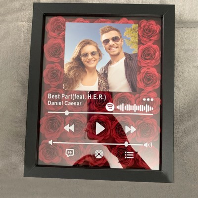 Boîte à ombres à fleurs Spotify personnalisée avec photo de couple pour anniversaire de mariage Saint-Valentin