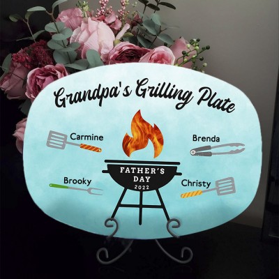 Assiette de barbecue personnalisée avec le nom des enfants pour la plaque de grillade de papa grand-père fête des pères