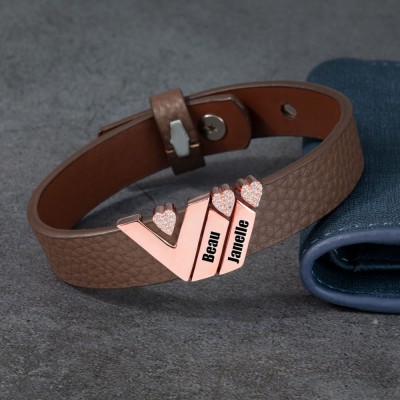 Bracelet homme personnalisé avec nom d'enfant pour cadeau de Noël papa