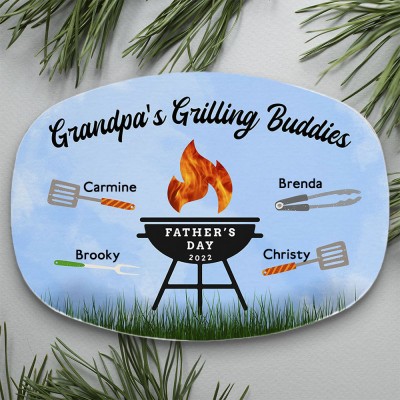 Assiette de barbecue personnalisée avec le nom des enfants pour la fête des pères, copains de grillade de papa grand-père