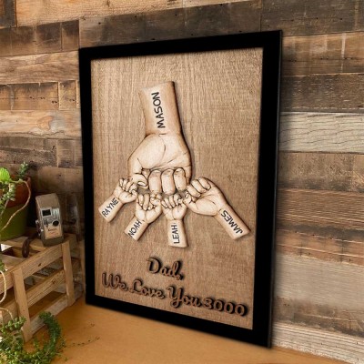 Panneau en bois personnalisé papa et enfants avec gravure de nom pour la fête des pères papa We Love You 3000