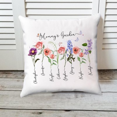 Rosefeels coussin de jardin personnalisé pour maman mois de naissance fleur avec nom d'enfant pour la fête de Noël des mères