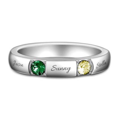 S925 Bague en pierre de naissance gravée personnalisée en argent sterling