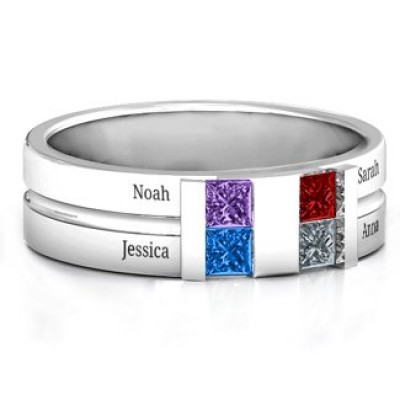 S925 en argent sterling personnalisé Leonidas Grooved Birthstone Ring