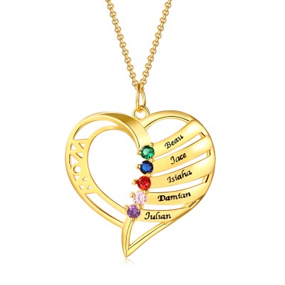 Collier Prénom Coeur avec 1-6 Pierres de Naissance