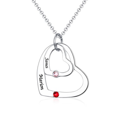 Collier coeur flottant en coeur avec pierres de naissance