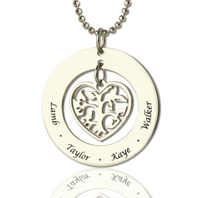 Collier d'arbre généalogique coeur personnalisé avec 1-6 noms