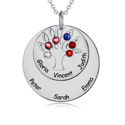 Collier d’arbre généalogique personnalisé avec pierres de naissance