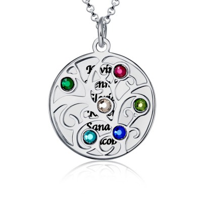 Collier arbre généalogique gravable avec 1-6 pierres de naissance