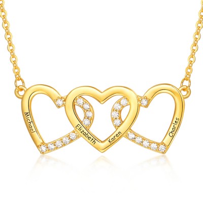 Colliers de nom gravés de coeurs d'or personnalisés avec 2-3 bijoux de coeurs d'amour pour elle