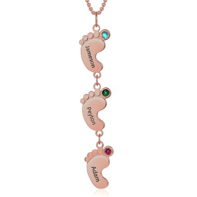 Breloques de pieds de bébé verticaux personnalisés collier de 1 à 10 noms avec pierres de naissance