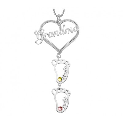 Pendentif coeur de grand-mère personnalisé en argent 1-10 collier de nom de naissance avec breloque BabyFeet creux