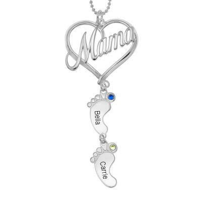  Collier de nom de pierre de naissance avec pendentif de pied de bébé personnalisé avec 1 à 10 breloques