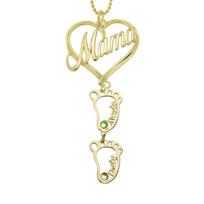  Collier de nom de pierres de naissance pendentif coeur de maman personnalisé avec 1-10 charmes de pieds de bébé creux