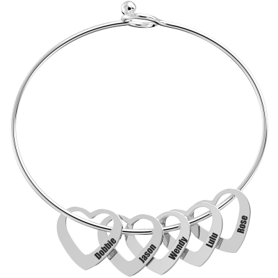 Bracelet jonc personnalisé avec 1-15 pendentifs en forme de coeur