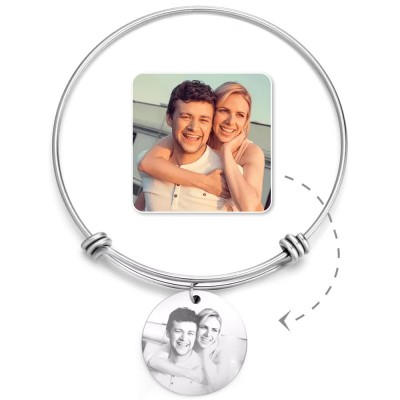 Bracelet jonc gravé photo rond pour femme