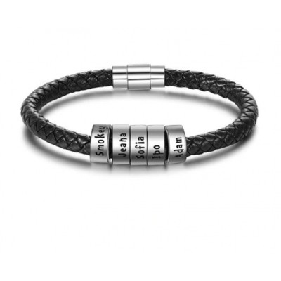 Bracelet en cuir noir personnalisé avec 1-10 perles