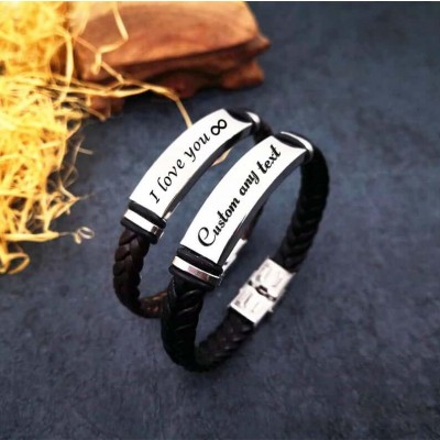 Bracelet en cuir tressé personnalisé avec gravure