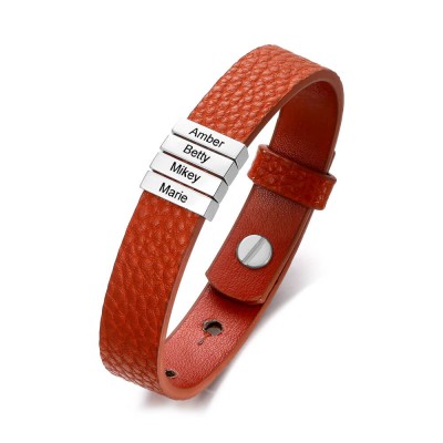Bracelet personnalisé en cuir avec perle de gravure pour papa et enfants 1-11