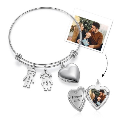 Bracelet Pendentif Photo Coeur Personnalisé avec Charms Enfants