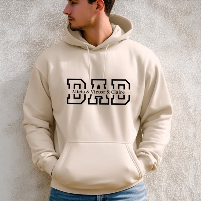 Sweat à capuche papa personnalisé avec noms d'enfants pour cadeau de fête des pères