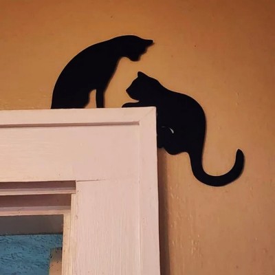 Panneau d'angle de porte en forme de chat noir, décoration de saison effrayante pour Halloween, décoration de maison