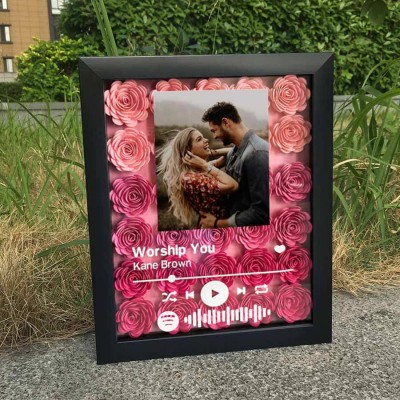 Boîte à ombres à fleurs Spotify personnalisée avec photo de couple pour anniversaire de mariage Saint-Valentin