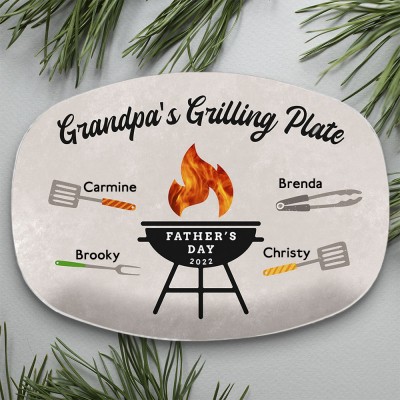 Assiette de barbecue personnalisée avec le nom des enfants pour la plaque de grillade de papa grand-père fête des pères