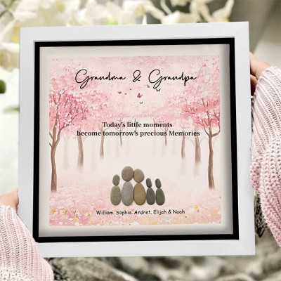 Art personnalisé de galets de famille avec des noms pour la fête de Noël de grand-mère mère