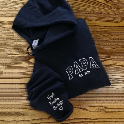 Sweat à capuche personnalisé brodé Papa avec les noms des enfants pour cadeau de fête des pères