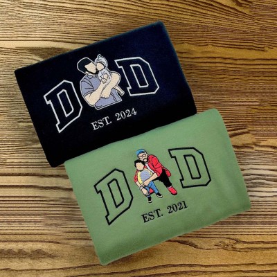 Sweat à capuche personnalisé avec photo brodée pour papa avec les noms des enfants pour cadeau de fête des pères