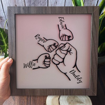 Personalized Dad and Kids Fist Bump With Name Frame Sign For Father's Day